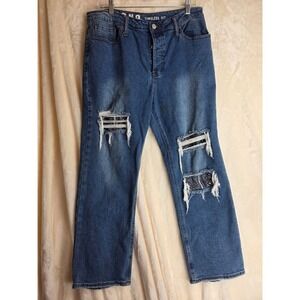 S.O.N.G.‎ Women's Blue Denim Distressed Ripped Jeans Timeless Fit Size 13 31
